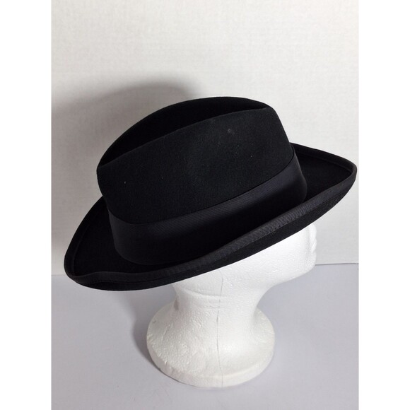 Vtg Roberto Collection Bonner 100% Wool Black Felt Fedora Mens Sz M Made In USA - Picture 6 of 9